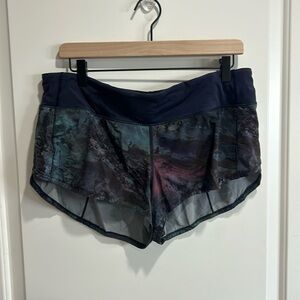 Marbled Navy/purplee/green Lululemon speed up short